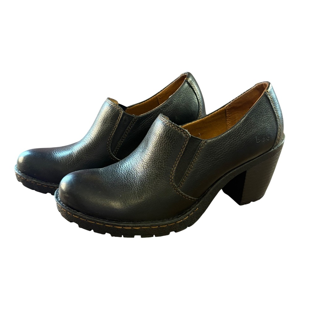 b.o.c Born Concept Clogs Women 7 Black Leather Block Heel Slip On EUC